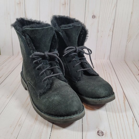UGG QUINCY Twinface Sheepskin Lace Up Booties BLACK - Picture 4 of 12